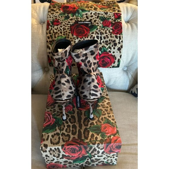 NIB $1195 Dolce & Gabbana Leopard Rose Print Stretch Boots Size 10 - Picture 6 of 9